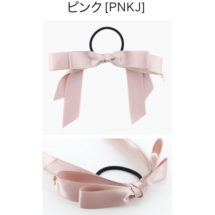 秘密の鍵チャーム付きサテンリボンヘアゴム ヘアポニー[ピンク レッド