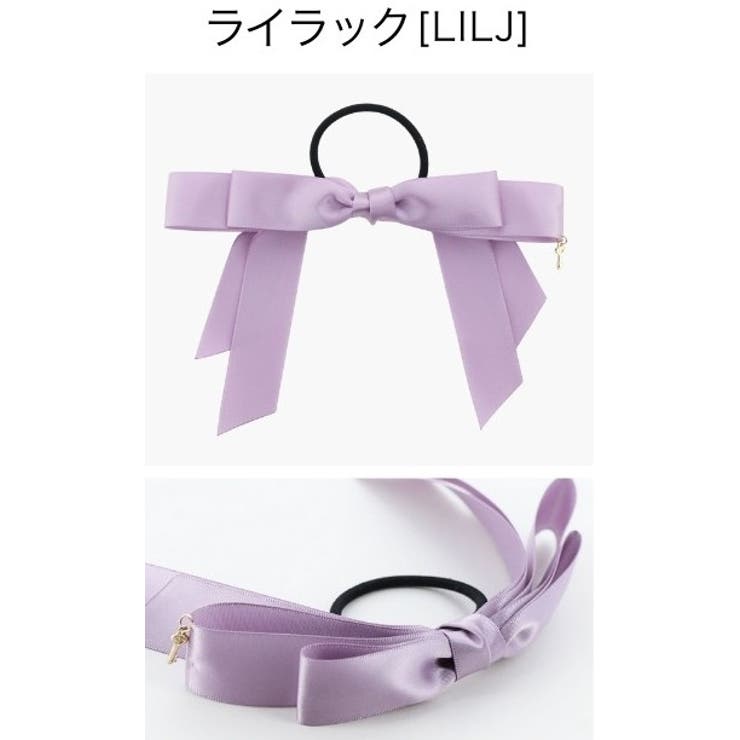 秘密の鍵チャーム付きサテンリボンヘアゴム ヘアポニー[ピンク レッド