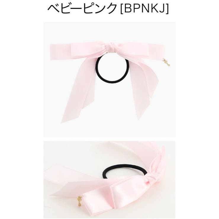 秘密の鍵チャーム付きサテンリボンヘアゴム ヘアポニー[ピンク レッド