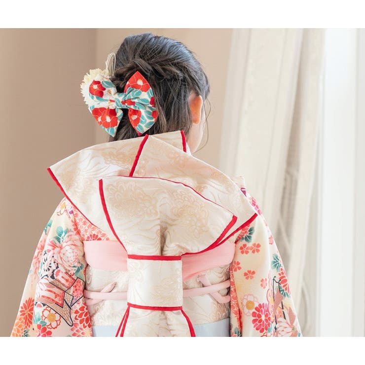 和風髪飾り 椿ハイカラさんリボンクリップ ちりめん着物[品番