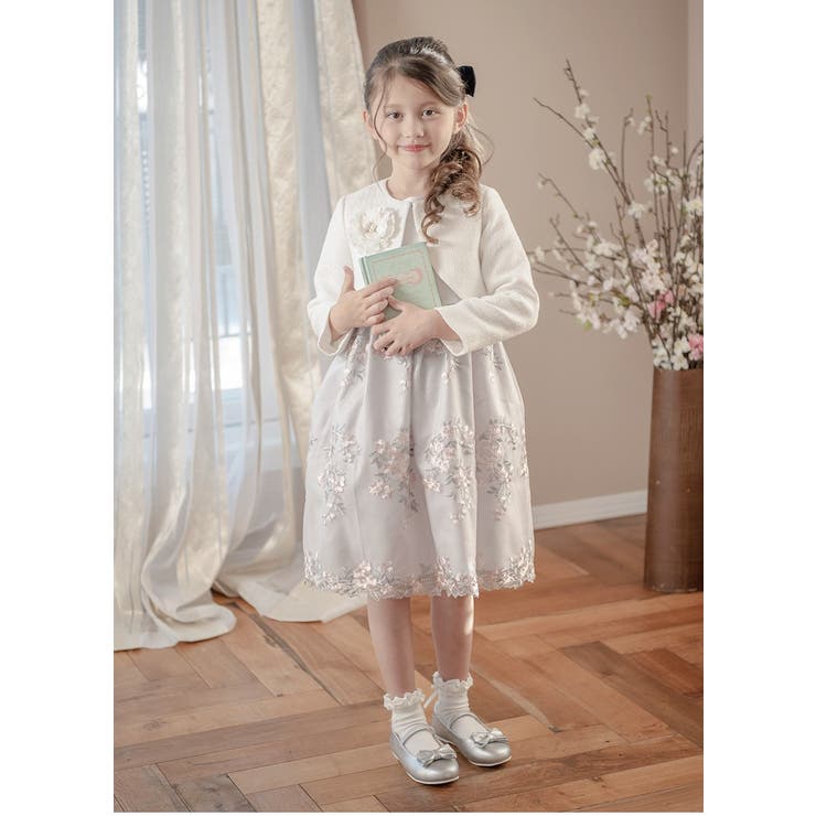 白ツイードボレロ＆花刺繍チュールレースワンピース 女の子 入学式