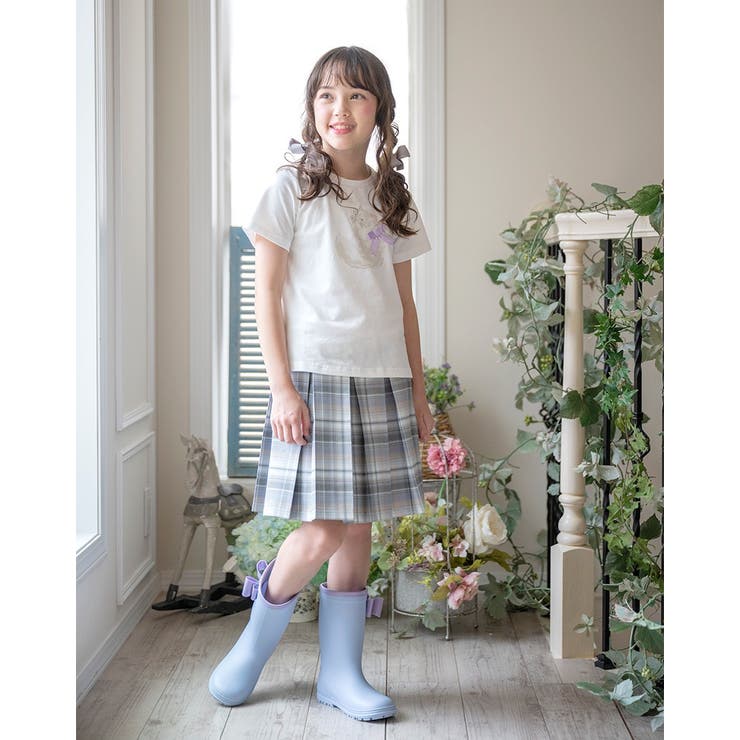 サイドリボン レインブーツ 長靴 キッズ 女の子 ジュニア[品番