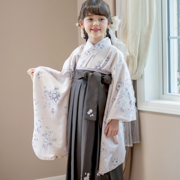 ローズベージュ×濃茶袴[C8] | 着付け簡単袴セット 卒業式 卒園式 | Catherine Cottage