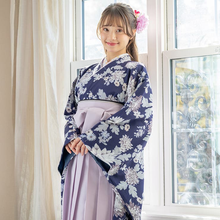 Catherine Cottage 袴120cm いにしえ華車桃 紺袴 卒園式 着付け簡単袴セット 卒業式 卒園式[品番:CATK0003064