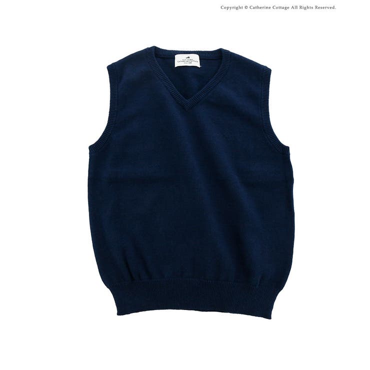 ネイビー[NVYJ] | 男女兼用 キッズコットンニットスクールベスト | Catherine Cottage