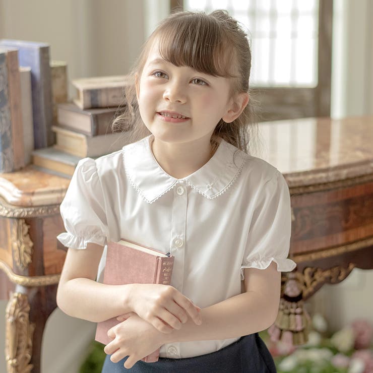 キッズフォーマル 日本製 女の子半袖刺繍ブラウス[品番