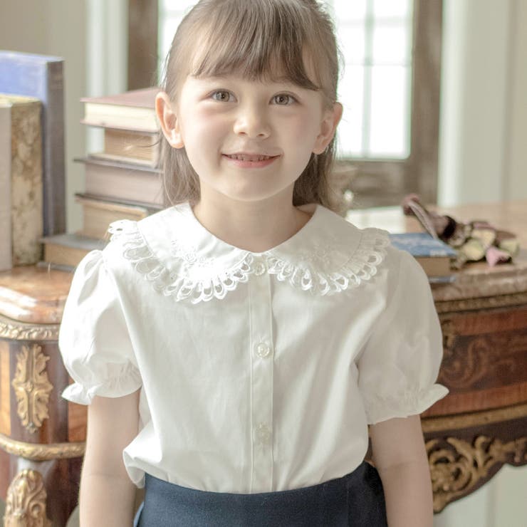 バラ刺繍[OWT1] | キッズフォーマル 日本製 女の子半袖刺繍ブラウス | Catherine Cottage