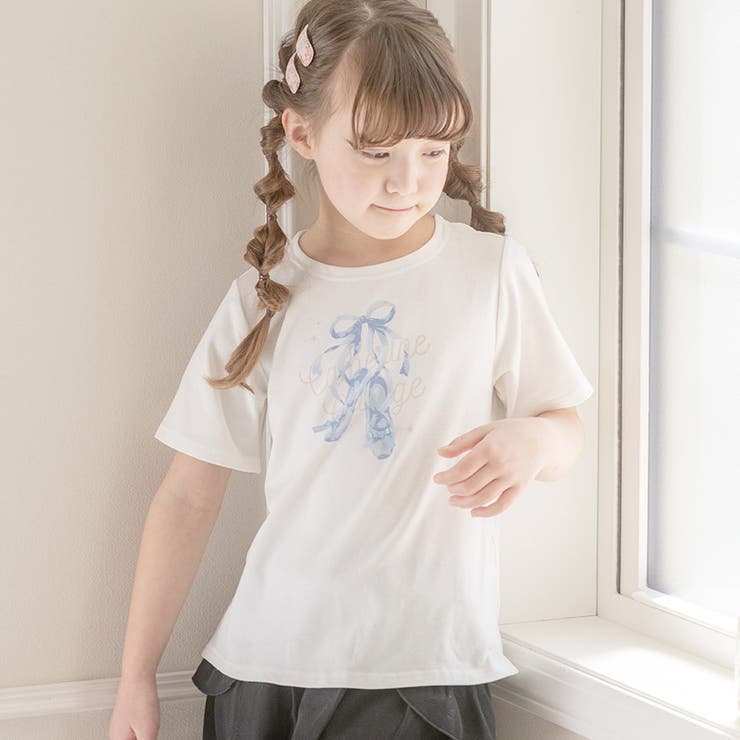 【メーカー直送】 Tシャツ キッズ デコレーションプリント半袖Tシャツ 無地 女の子 イラスト、キャラクター
