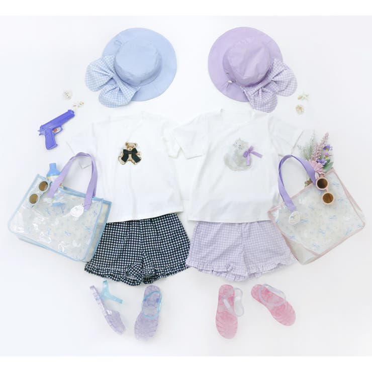 キッズ Tシャツ デコレーションプリント半袖Tシャツ 女の子 無地 白