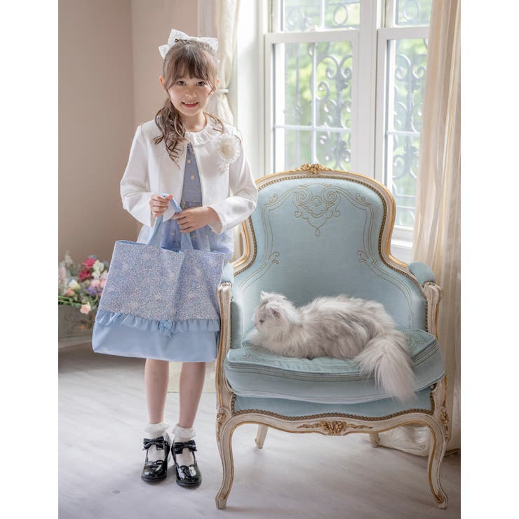 フラワープリント レッスンバッグ 切り替えフリルリボン[品番