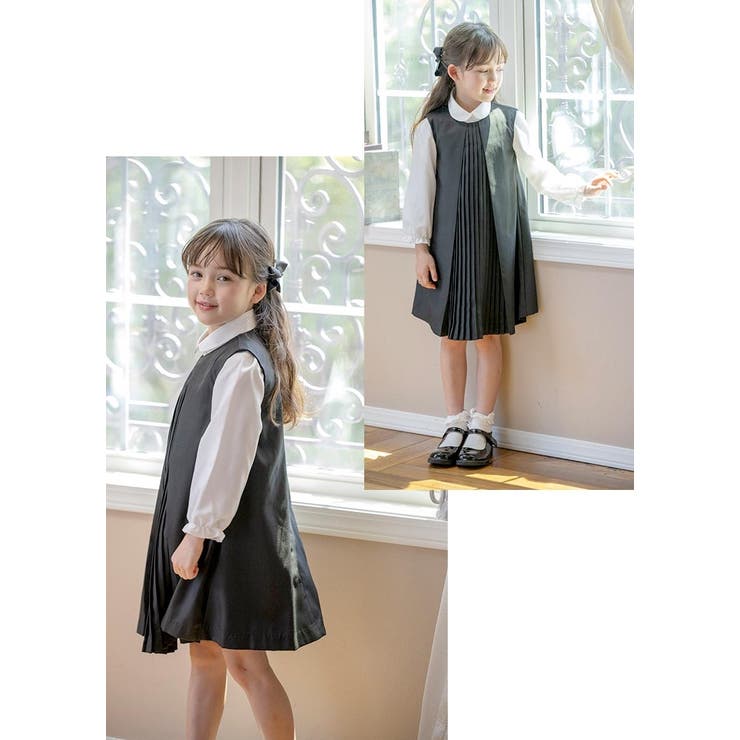 女の子 入学式スーツ 前プリーツワンピーススーツキッズ[品番