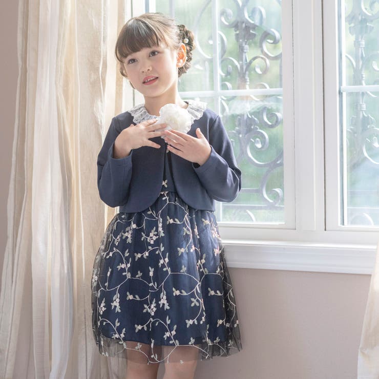 入学式女の子スーツ 刺繍チュールワンピース＆ポンチボレロ