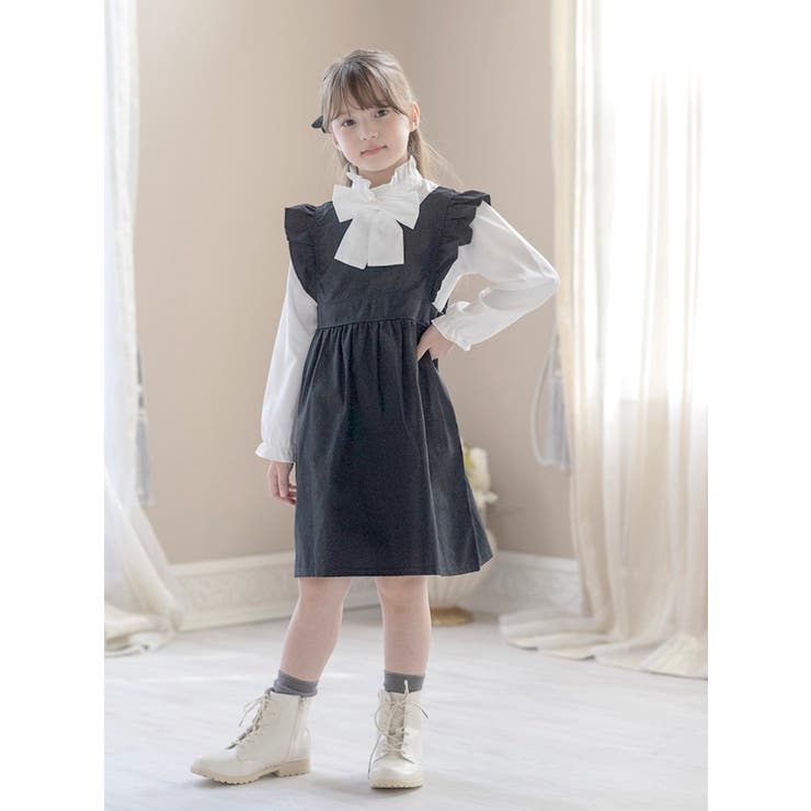 女の子 バックリボン エプロンドレスワンピース[品番：CATK0003243