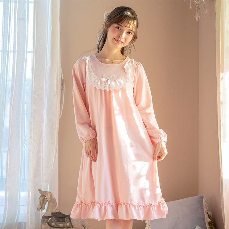 やわらか裏毛のヨークレースネグリジェ 長袖 パジャマ | Catherine Cottage | 詳細画像7 