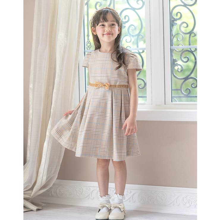 全日本送料無料 ベロアリボンとキャップスリーブのきちんとワンピース 子供服 150（145～154cm）