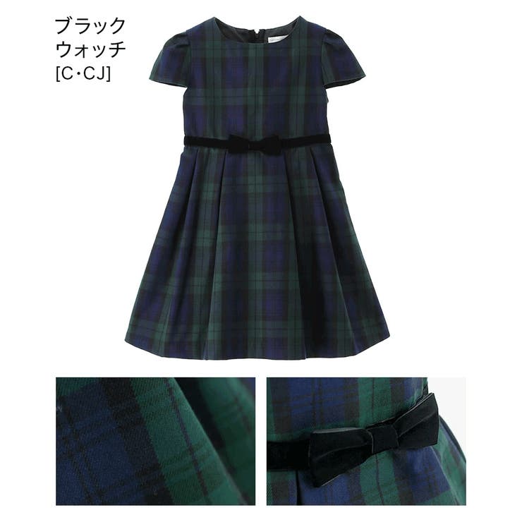 爆売り！ ベロアリボンとキャップスリーブのきちんとワンピース 子供服 120（115～124cm）