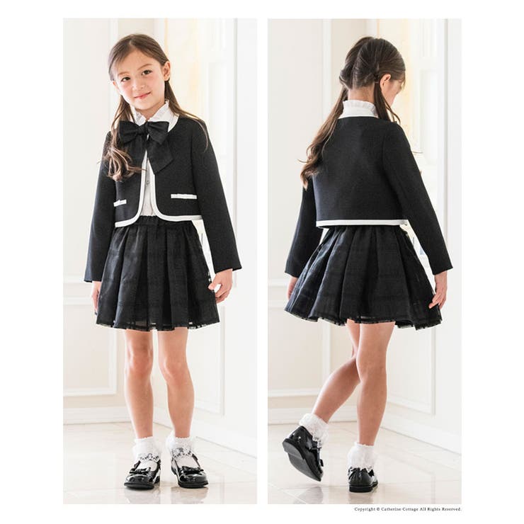 入学式スーツ 子供 女の子チェックオーガンジースカートスーツセット卒園式