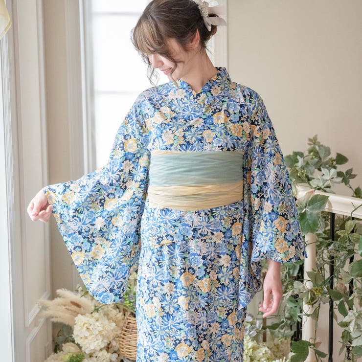 花柄 ほしい ネイビー 甚平 レディース着物リメイク
