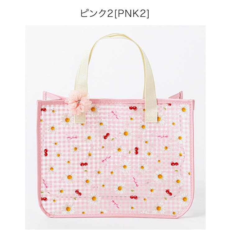 ピンク2[PNK2] | お花プリントプールバッグ お花ヘアクリップ付き ビニールバッグ | Catherine Cottage