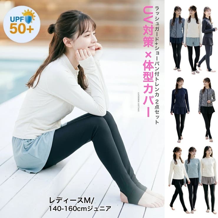 水着・ラッシュガード Kodoni58 トレンカ一体型ショートパンツと長袖ラッシュガードの優秀水着セット