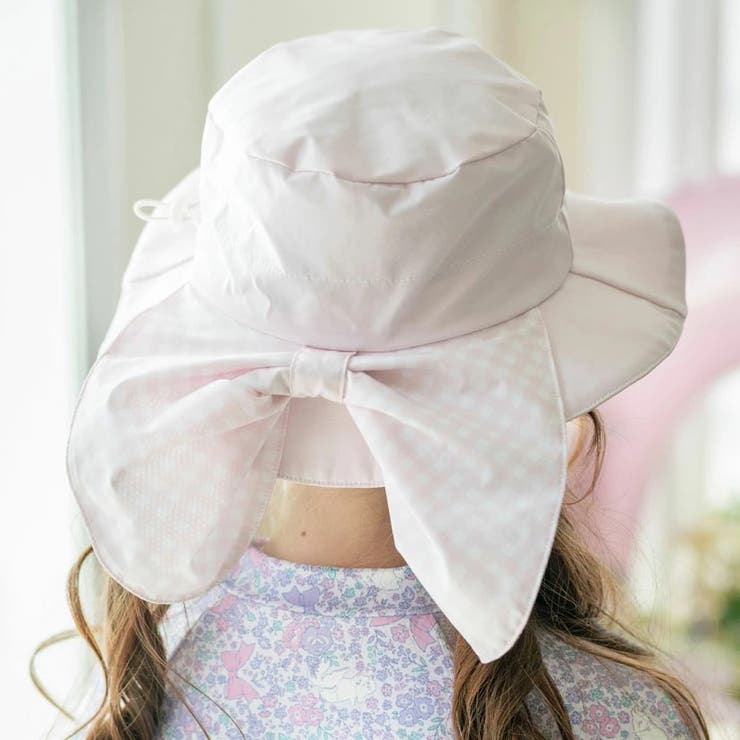 無地ピンク[PK] | 日よけ付きハット リボン UV対策 | Catherine Cottage