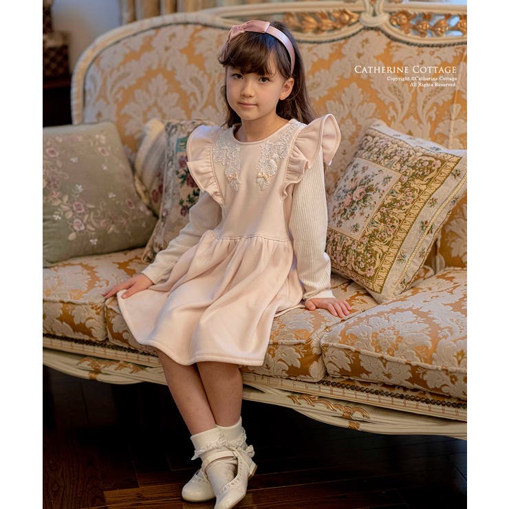 女の子 肩フリル 裏シャギー長袖ドッキングワンピースレースモチーフ付き 品番 Catk Catherine Cottage キャサリンコテージ のキッズファッション通販 Shoplist ショップリスト