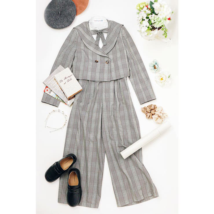 卒業式 上品＆ガーリー チェック柄ワイドパンツスーツ[品番