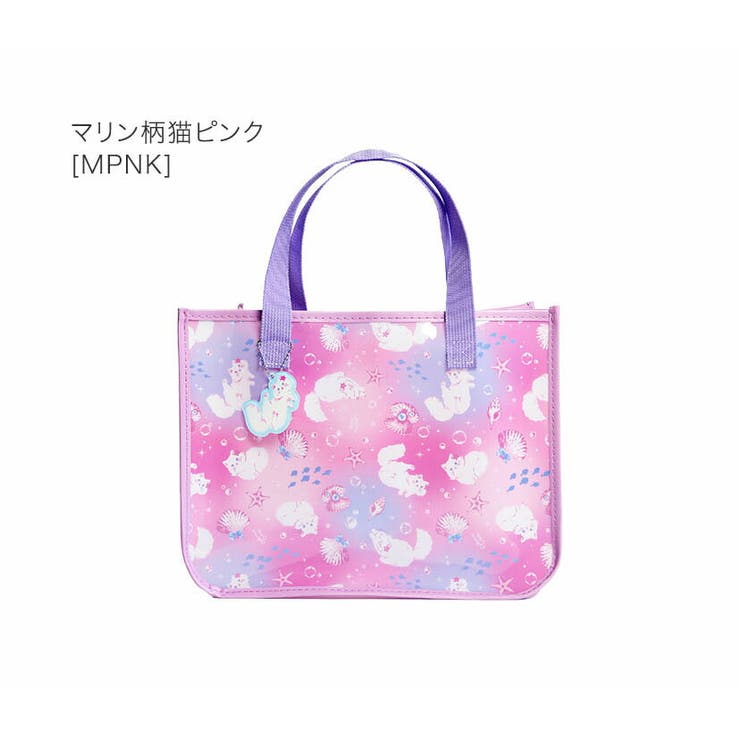 マリン柄猫ピンク[MPNK] | プールバッグ+キーホルダーSET プールバッグ ビニールバッグ | Catherine Cottage