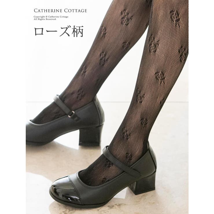 ローズ・ブラック[BLK4] | 日本製子供用柄タイツ 入園式 卒園式 | Catherine Cottage