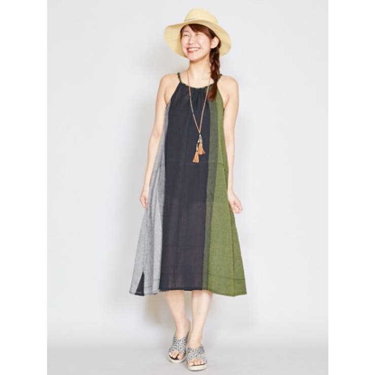 カーキ | 【チャイハネ】カラパナストライプワンピース | アミナコレクション 