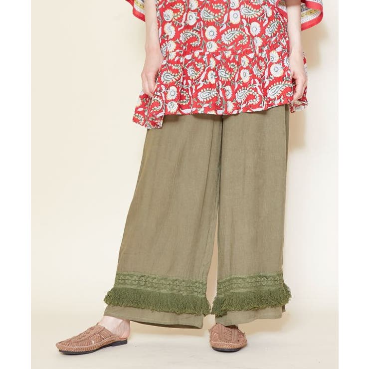 カーキ | 【チャイハネ】シャリンフリンジワイドパンツ | アミナコレクション 