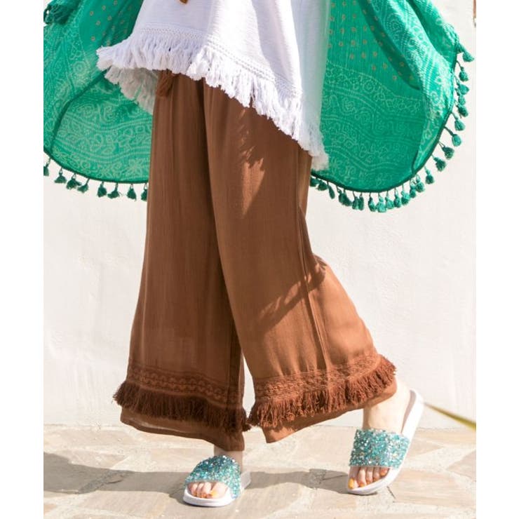 ブラウン | 【チャイハネ】シャリンフリンジワイドパンツ | アミナコレクション 