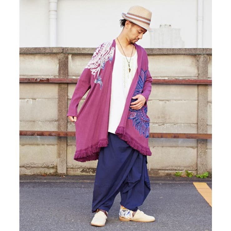 パープル | 【チャイハネ】yul トライバルフラワーMEN'Sフリンジカーディガン | アミナコレクション