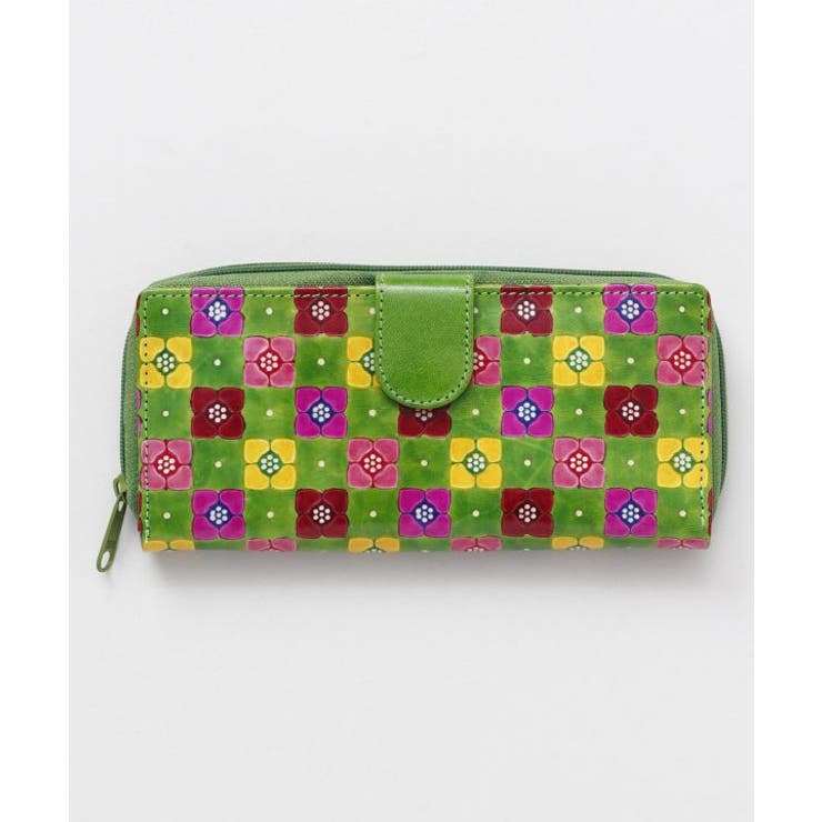 グリーン系 | 【チャイハネ】インド伝統山羊革細工 サンティニウォレット 長財布 | アミナコレクション 