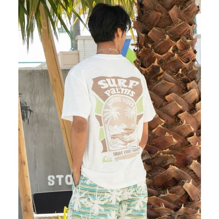 ホワイト | 【カヒコ】ビーチリーメンズＴシャツ【SURF&Palms】 | アミナコレクション 