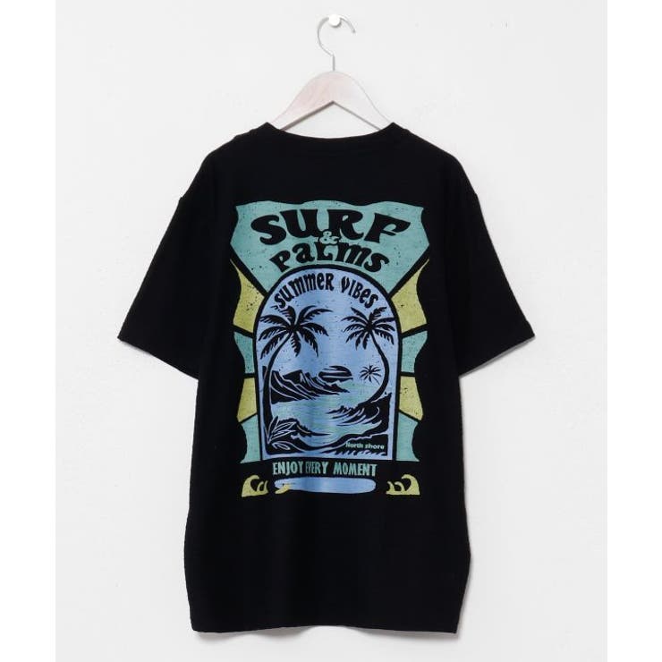 ブラック | 【カヒコ】ビーチリーメンズＴシャツ【SURF&Palms】 | アミナコレクション 
