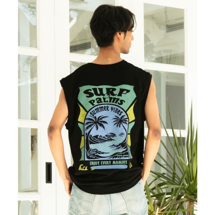 ブラック | 【カヒコ】ビーチリーメンズタンクトップ【SURF&Palms】 | アミナコレクション 