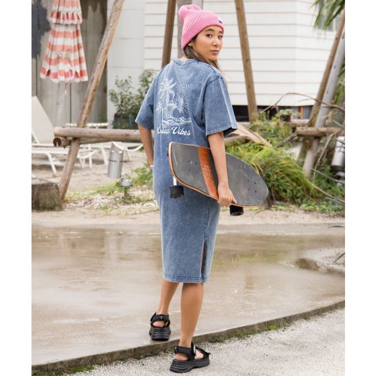 ライトブルー | 【カヒコ】ケオキTシャツワンピース【SURF&Palms】 | アミナコレクション 