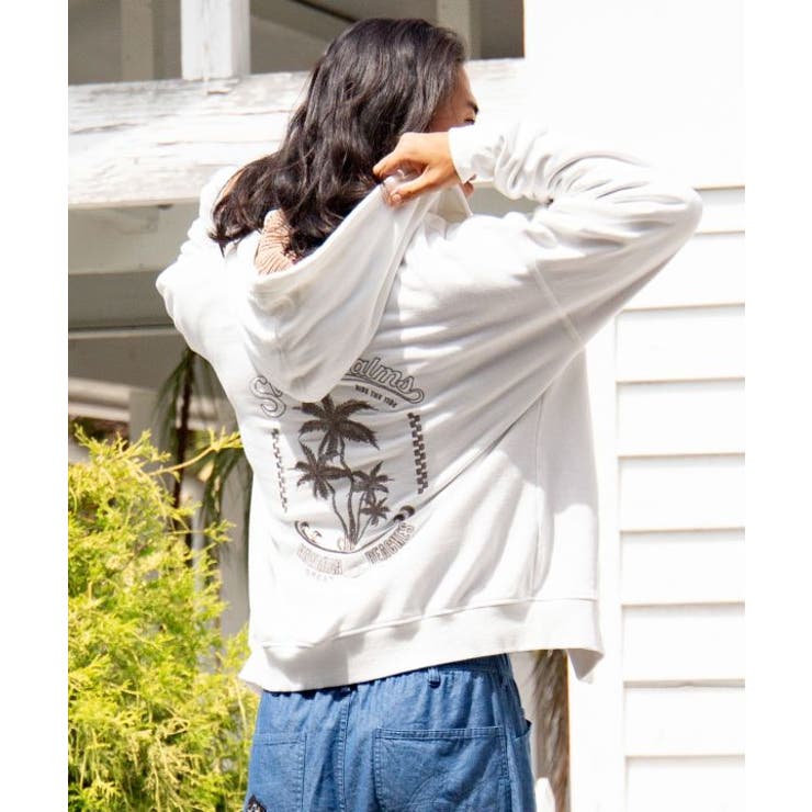 ホワイト | 【カヒコ】ホブグッドメンズジップアップパーカー【SURF&Palms】 | アミナコレクション