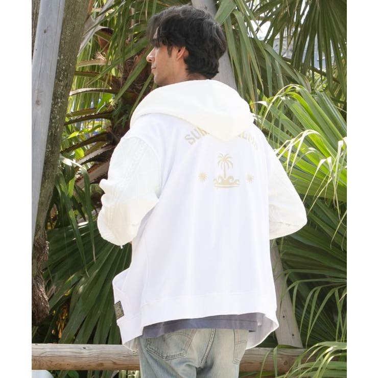 ホワイト | 【カヒコ】ダミアンメンズジップアップパーカー【SURF&Palms】 | アミナコレクション