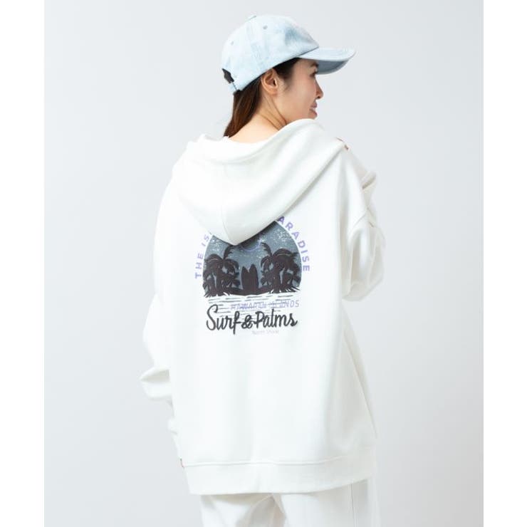 ホワイト | 【カヒコ】オレリーメンズジップアップパーカー【SURF&Palms】 | アミナコレクション 