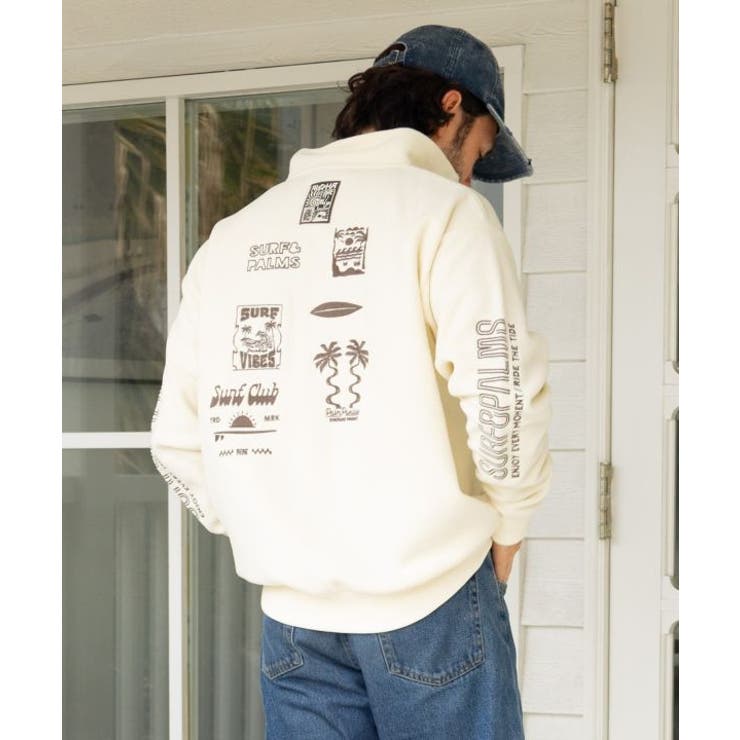 ホワイト | 【カヒコ】パイアメンズハーフジッププルオーバー【SURF&Palms】 | アミナコレクション