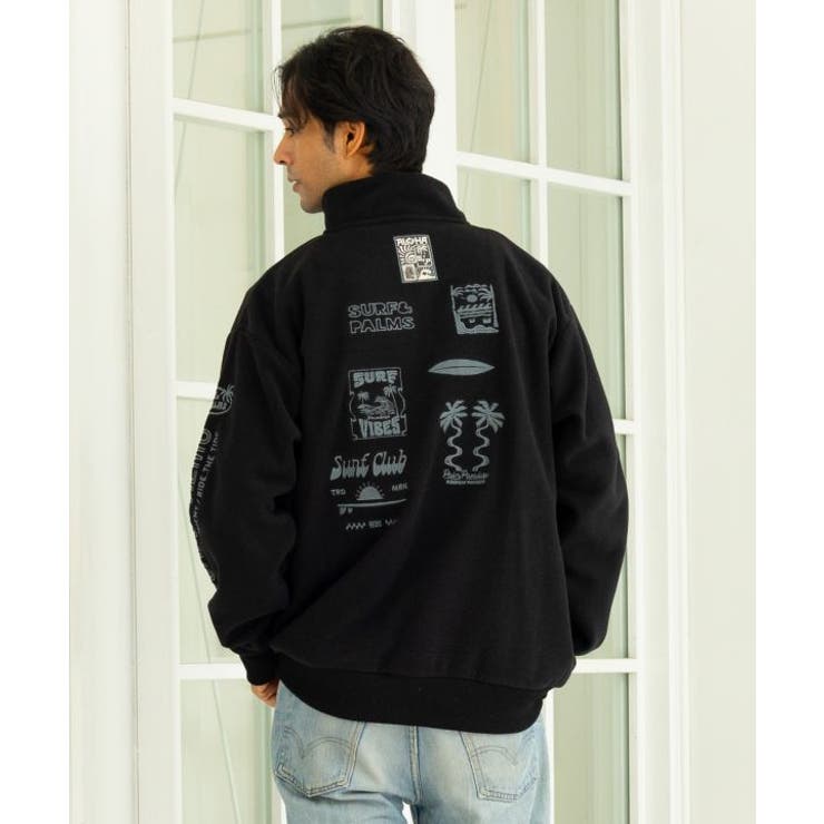 ブラック | 【カヒコ】パイアメンズハーフジッププルオーバー【SURF&Palms】 | アミナコレクション