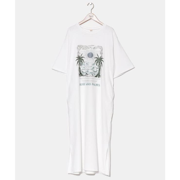 ホワイト | 【カヒコ】アドリアーノTシャツワンピース【SURF&Palms】 | アミナコレクション 