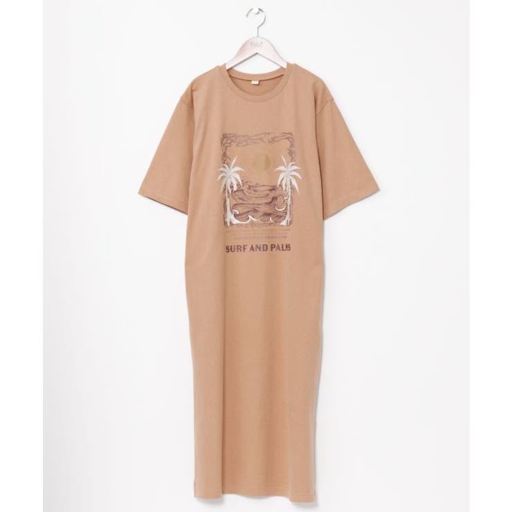 ベージュ | 【カヒコ】アドリアーノTシャツワンピース【SURF&Palms】 | アミナコレクション 