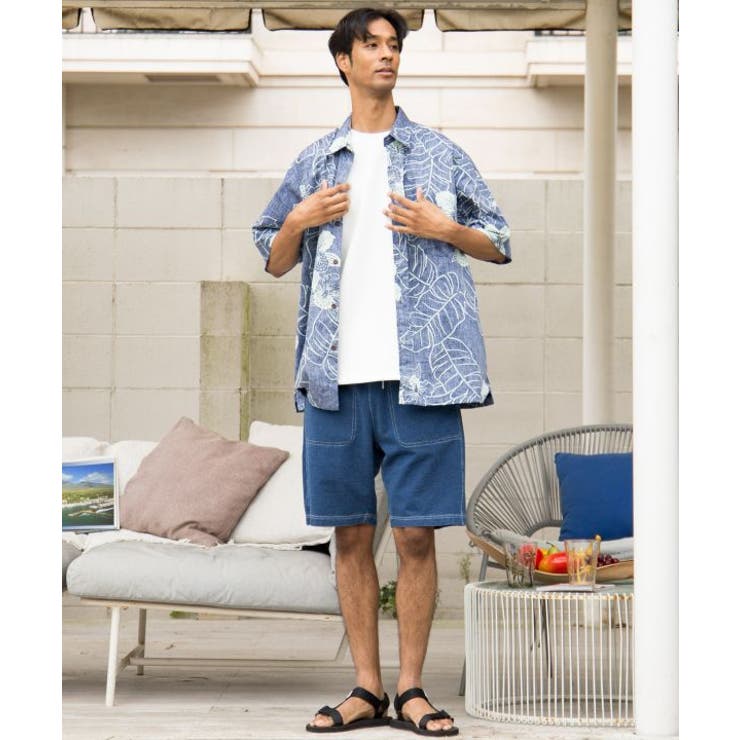 【カヒコ】TWO PALMS ニイハウメンズアロハシャツ | アミナコレクション  | 詳細画像1 