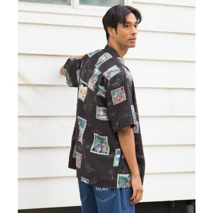 【カヒコ】TWO PALMS ポストカーズメンズアロハシャツ | アミナコレクション  | 詳細画像3 