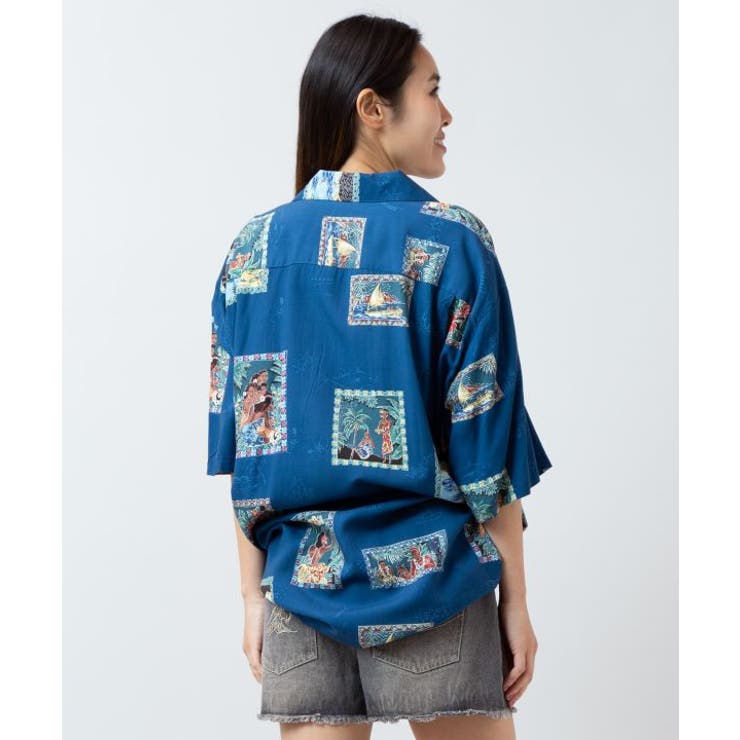 【カヒコ】TWO PALMS ポストカーズメンズアロハシャツ | アミナコレクション  | 詳細画像8 