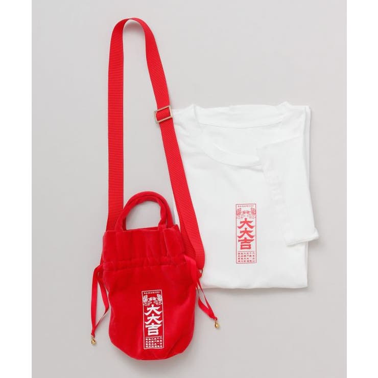 ホワイト×レッド | 【カヤ】大大吉Ｔシャツ＆巾着ショルダーバッグ2点セット | アミナコレクション 