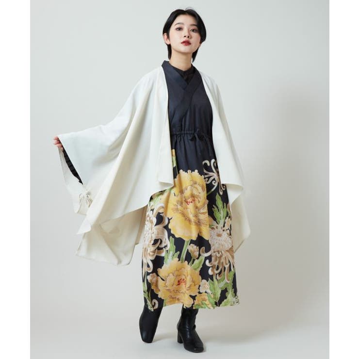 ブラック | 【カヤ】花々羽織付きワンピース | アミナコレクション 